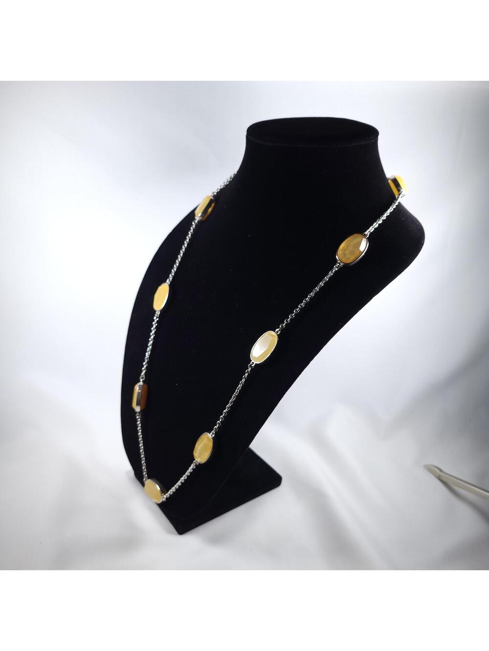 Liz Claiborne Yellow Stone Silver Chain Necklace